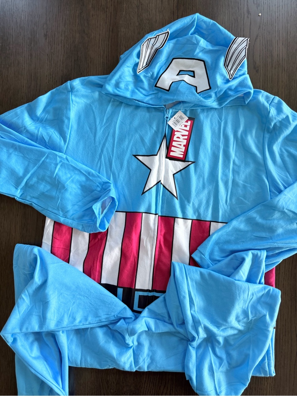 Captain America Hero Adult XL Costume Hoodie Onesie - Picture 4 of 8